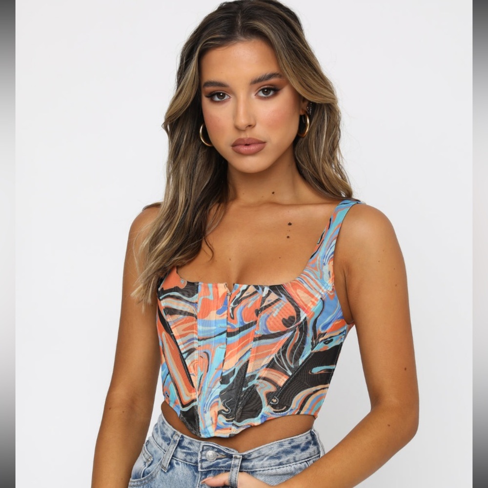 White fox boutique something about you bustier orange swirl